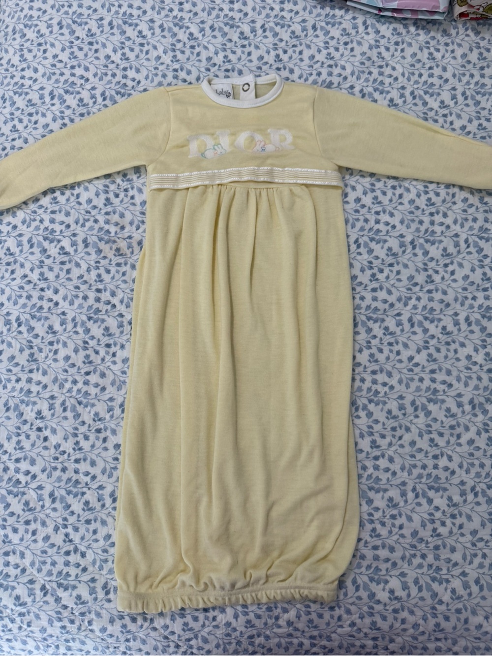Baby Girls' Long-Sleeve One-Piece Gown in Soft Cream